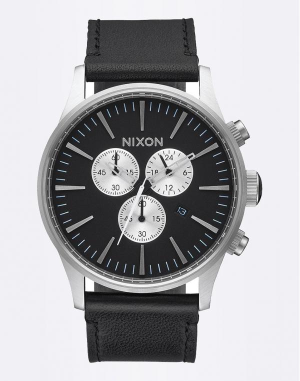 Hodinky Nixon Sentry Chrono Leather Black
