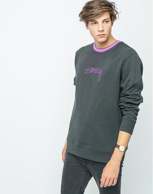 Mikina Stussy Contrast Collar Crew Black