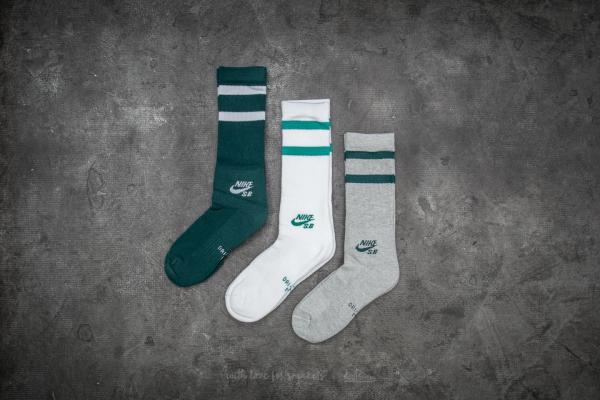 Nike SB 3 Pack Crew Socks White/ Grey/ Green