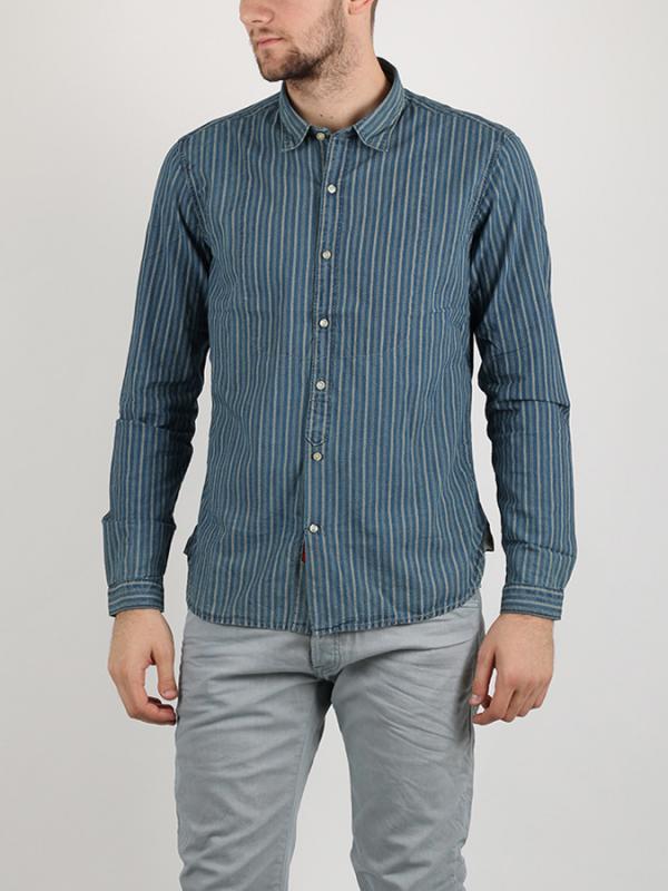 Košile Replay PRINTED INDIGO FABRIC Modrá