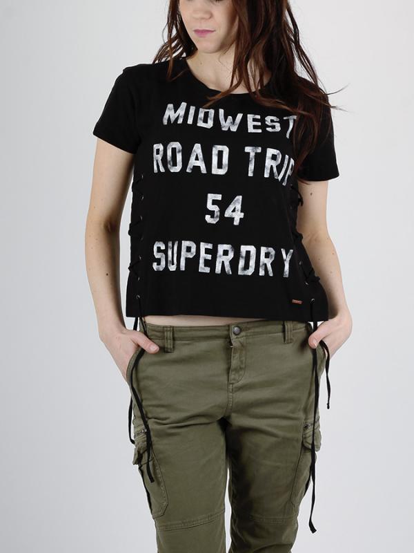 Tričko Superdry COLORADO LACE UP TEE Černá