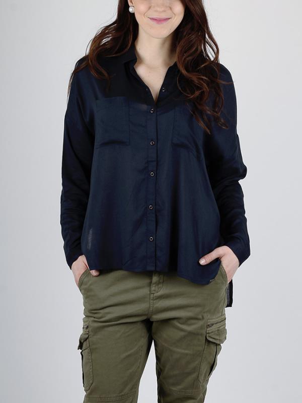 Košile Superdry AVA BOYFRIEND SHIRT Modrá