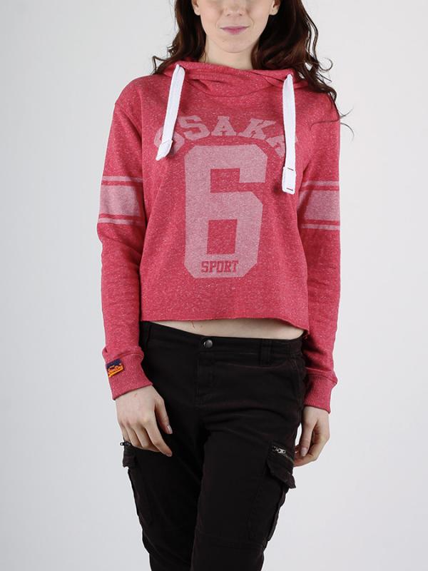 Mikina Superdry OSAKA SPORT CROPPED MARL HOOD Růžová