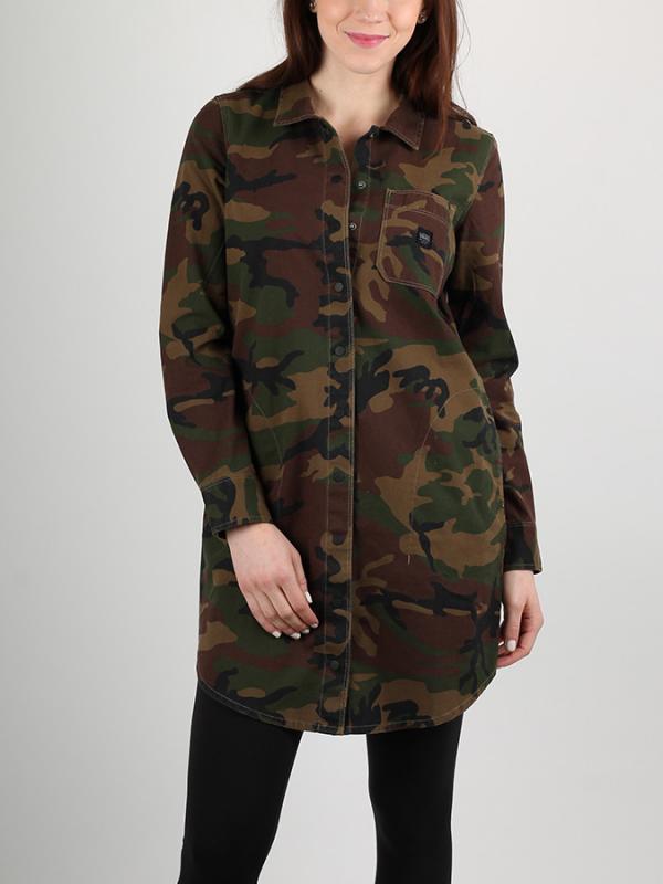 Košile Vans WM ASSEMBLY DRESS Camo Hnědá
