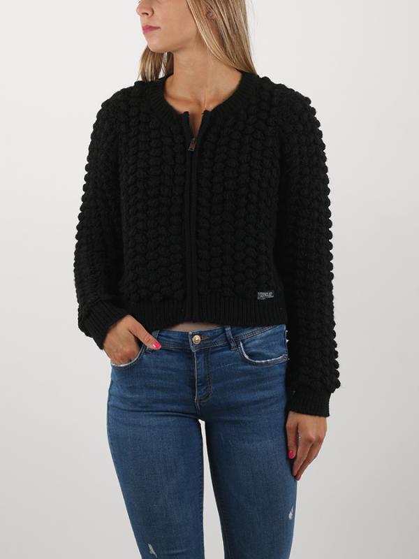 Svetr Superdry BOBBLE STITCH ZIP UP BOMBER KN Černá