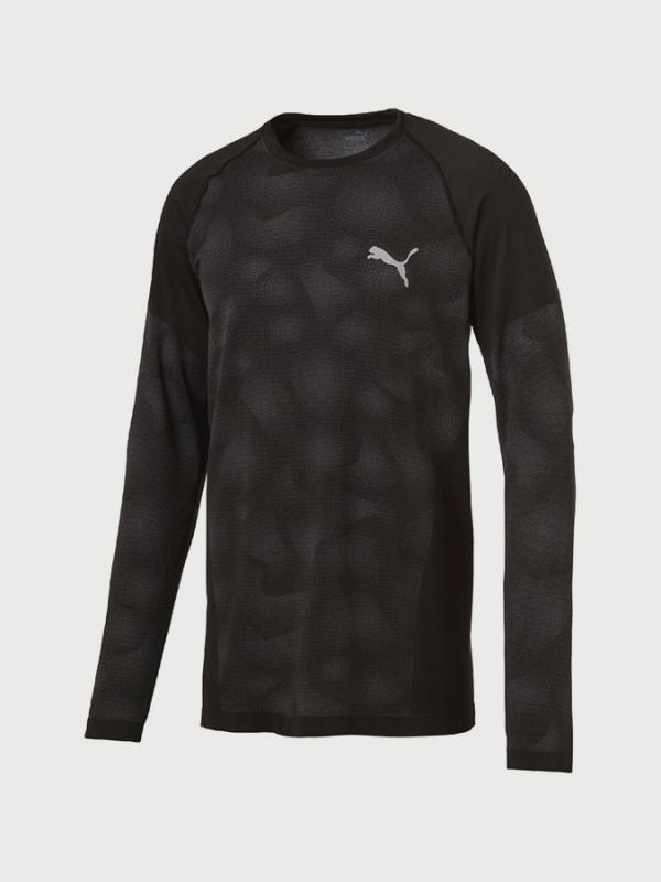 Tričko Puma evoKNIT LS Camo Tee Černá