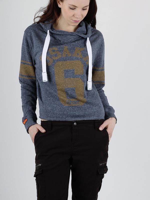 Mikina Superdry OSAKA SPORT CROPPED MARL HOOD Modrá