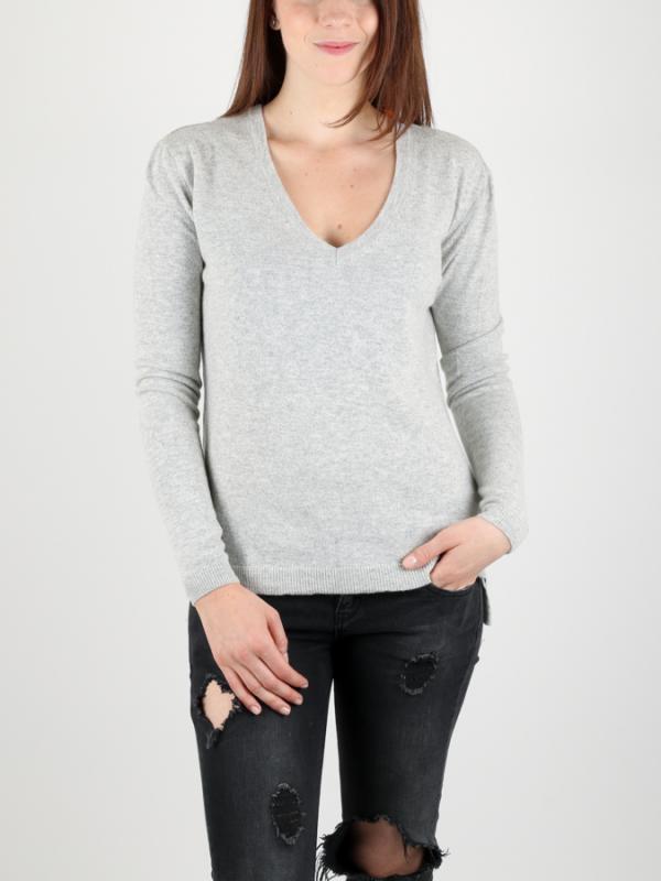 Svetr Superdry LUXE CASHMERE WOOL VEE NECK KN Šedá
