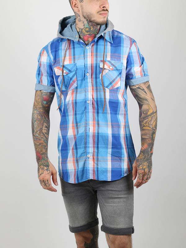 Košile Alcott HOODY SHORT SLEEVES WITH CHECKS Modrá