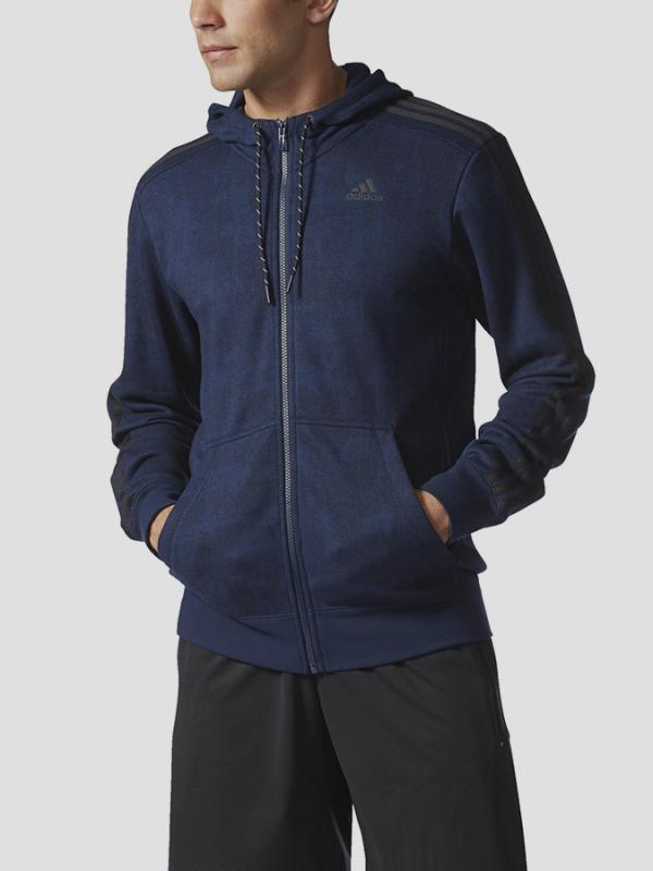 Mikina adidas Performance ESS 3S AOP HOOD Modrá