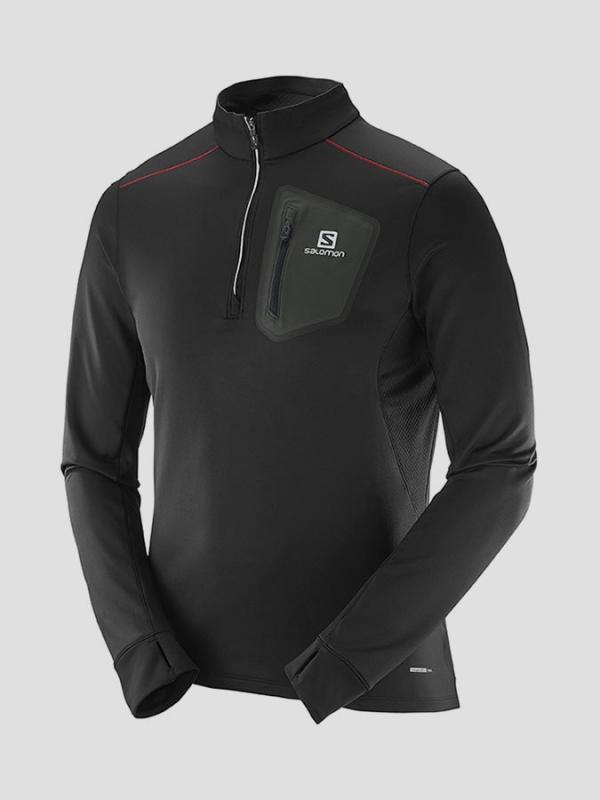 Mikina Salomon TRAIL RUNNER WARM MID M BLACK/ASPHALT Černá