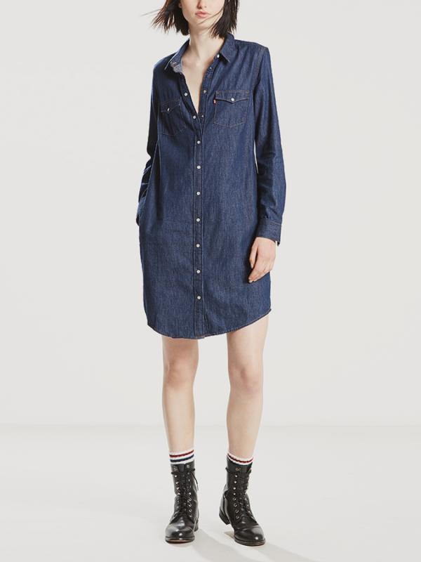 Šaty LEVI'S Ls Iconic Western Dress Dark Wash X Modrá
