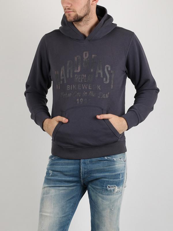 Mikina Replay ENZIME WASHED BRUSHED FLEECE Šedá