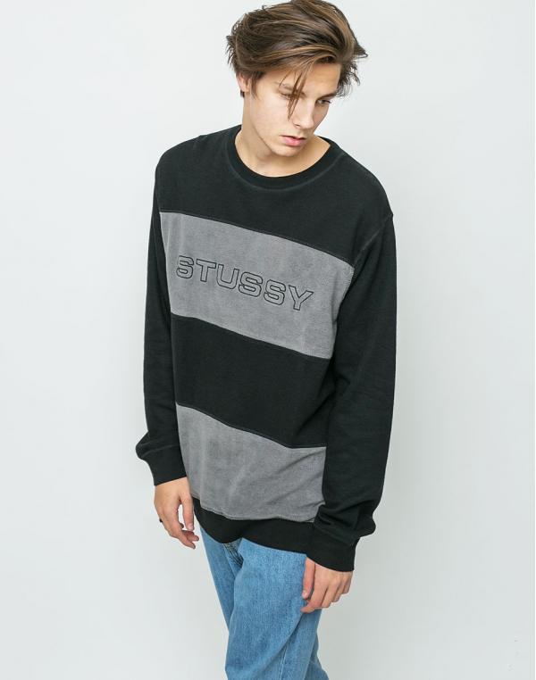 Mikina Stussy Paneled Crew Black
