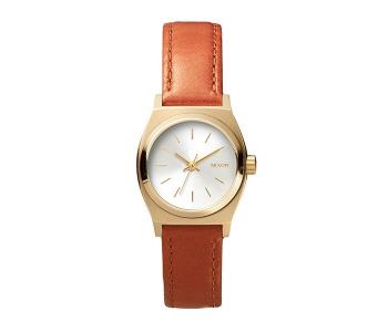 Nixon Small Time Teller Leather Light Gold/Saddle