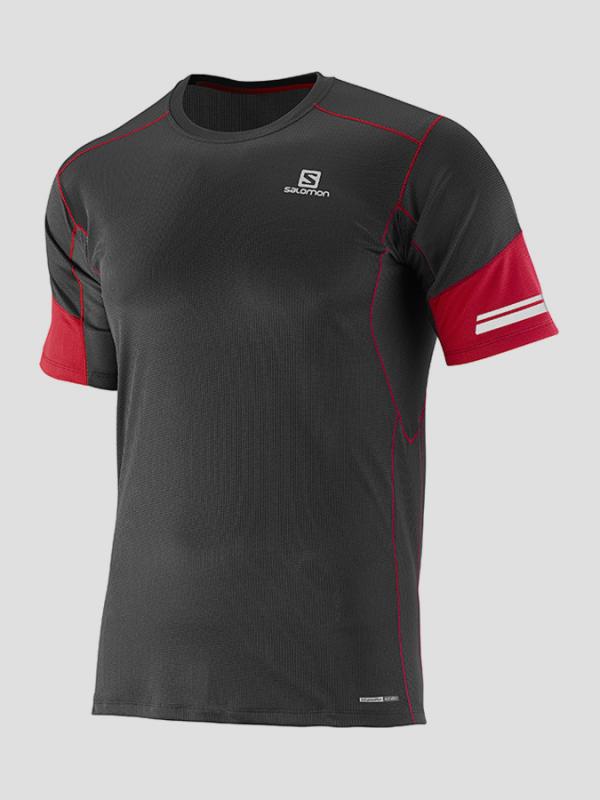 Tričko Salomon AGILE SS TEE M BLACK/MATADOR-X/CLD Černá