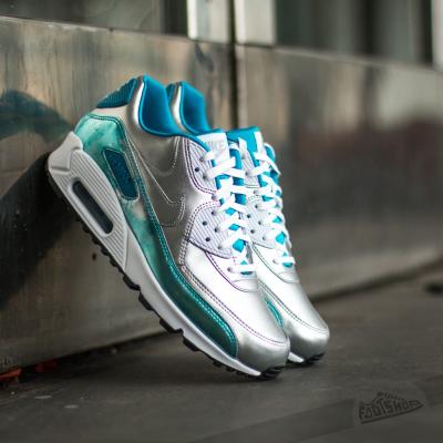 Nike WMNS Air Max 90 PRM QS Metallic Silver/White-Clearwater-Ligh Blue