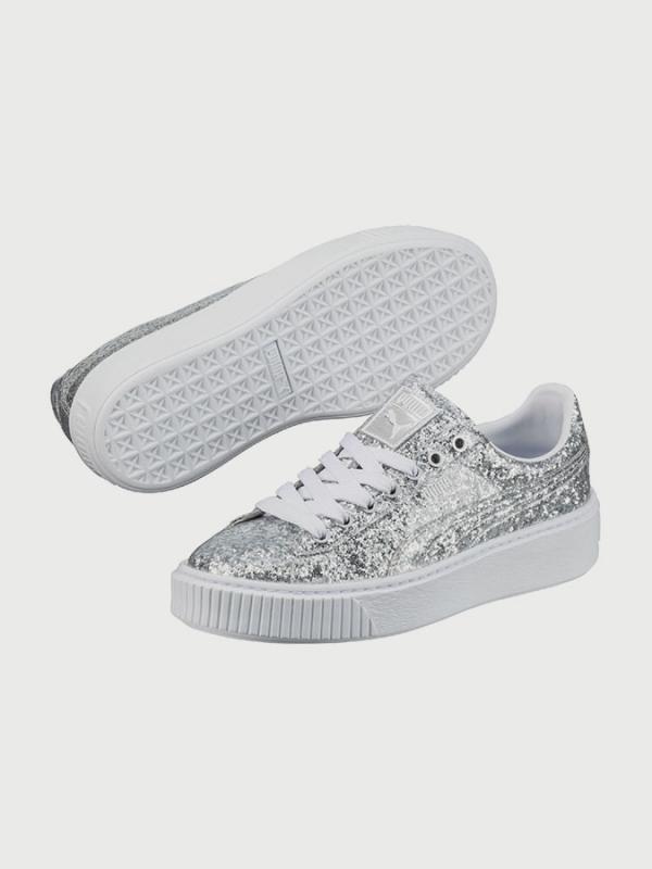 Boty Puma Basket PlatformGlitter Wn s Stříbrná