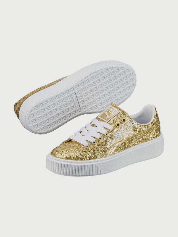 Boty Puma Basket PlatformGlitter Wn s Zlatá