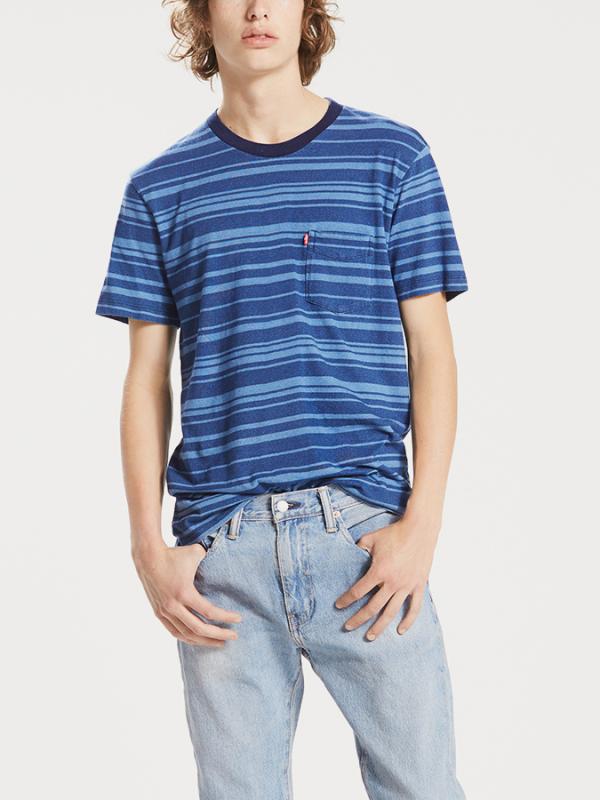 Tričko Levi's® Ss Setin Sunset Pocket Major Stripe Li Modrá