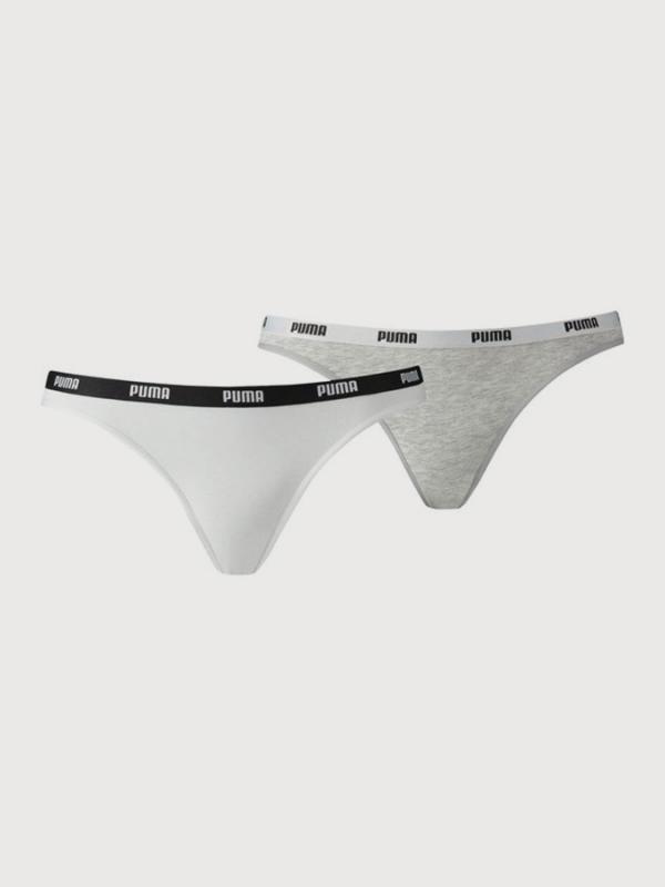 Kalhotky Puma Iconic Bikini 2 Pack White Šedá