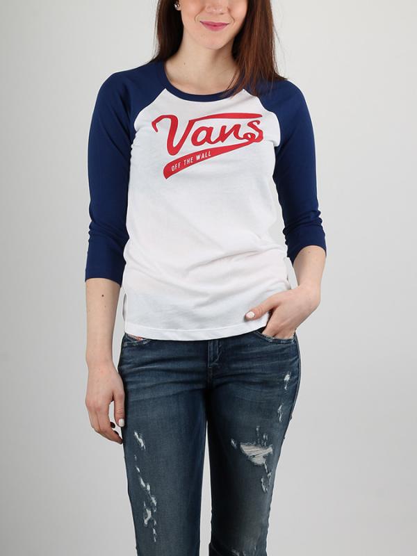 Tričko Vans WM BATTER UP 3 RAGLA WHITE/BLUE Modrá