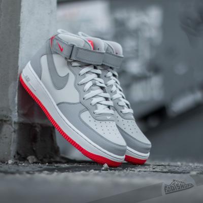 Nike Air Force 1 Mid ´07 Premium Platinum/ Wolf Grey-Bright Crimson