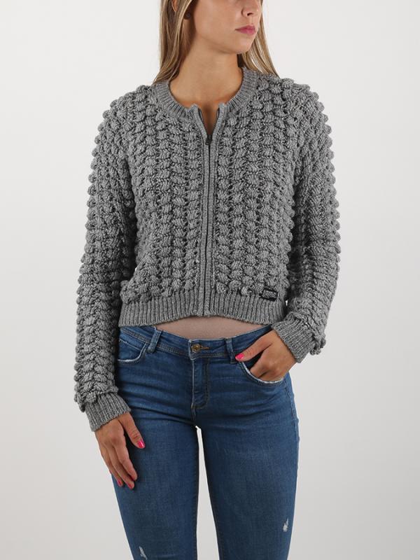 Svetr Superdry BOBBLE STITCH ZIP UP BOMBER KN Šedá