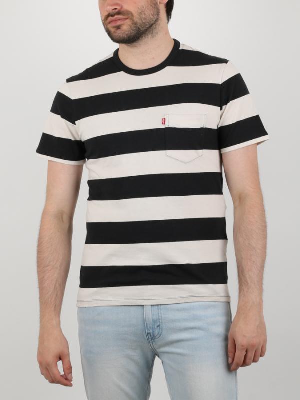 Tričko LEVI'S SS SUNSET POCKET TEE STRIPE CAVIAR/ MOO Černá