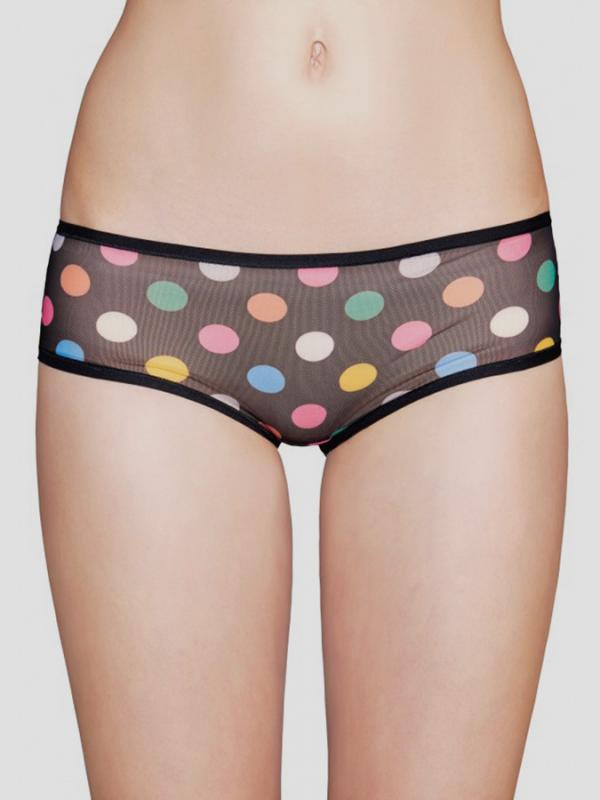 Kalhotky Happy Socks černé mesh s barevnými puntíky vzor Big Dot Černá