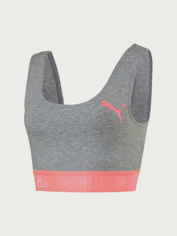 Top Puma ACTIVE ESS Banded Crop Top Šedá