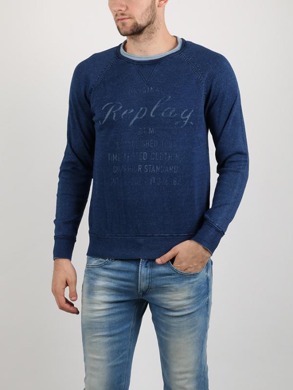 Svetr Replay PLAITED INDIGO/CREPE COTTON Modrá