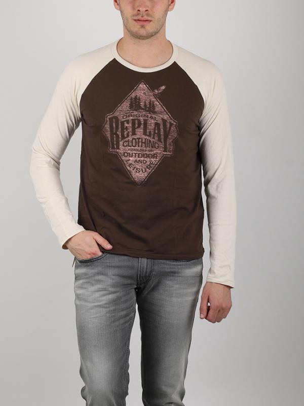 Tričko Replay BASIC JERSEY 30/1 Hnědá