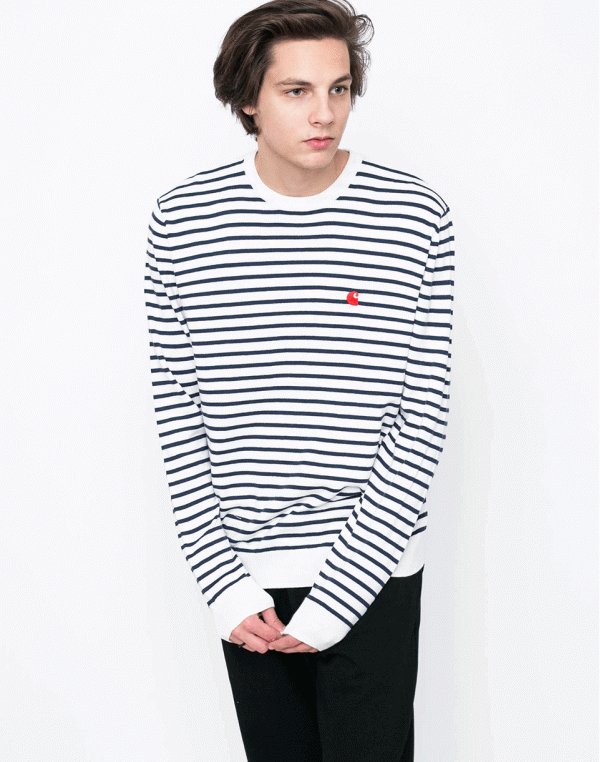 Carhartt WIP Champ Champ Stripe, Blue / White / Goji XL