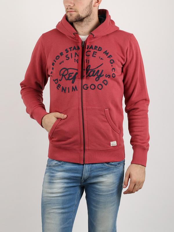 Mikina Replay ENZIME WASHED BRUSHED FLEECE Červená
