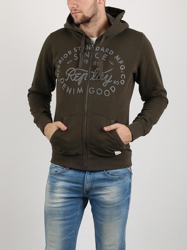 Mikina Replay ENZIME WASHED BRUSHED FLEECE Zelená