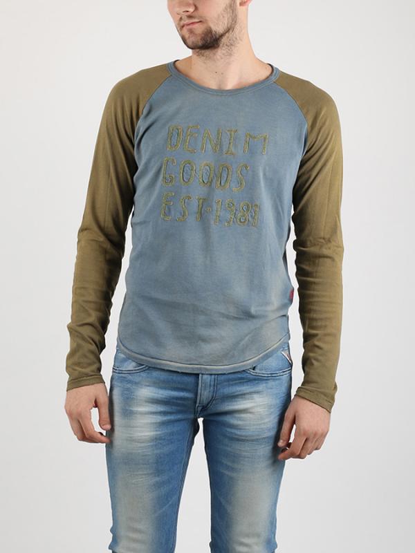 Tričko Replay SPRAYED JERSEY 20/1 WITH BREAKAGE Modrá