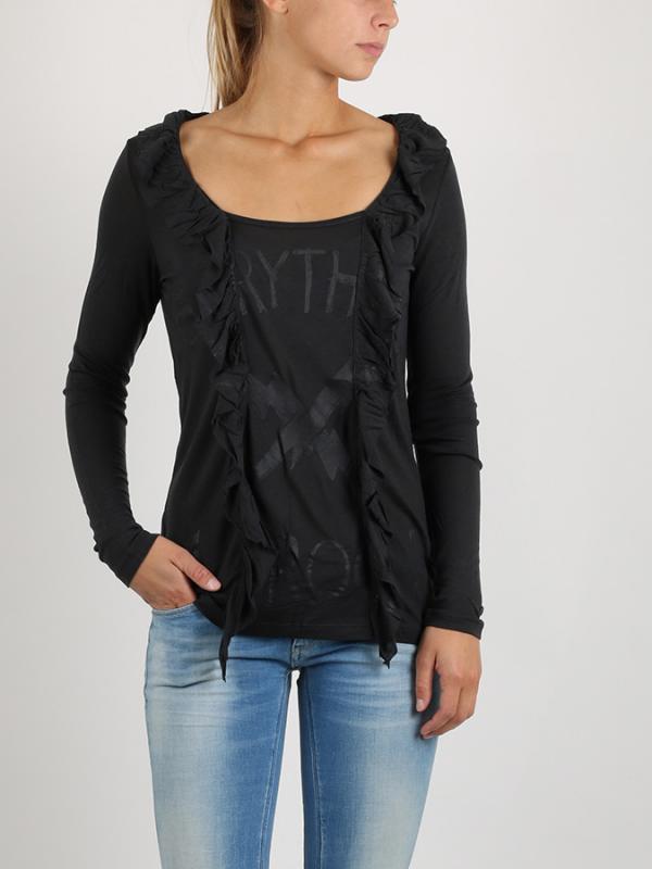 Tričko Replay VISCOSE WOOL JERSEY Černá
