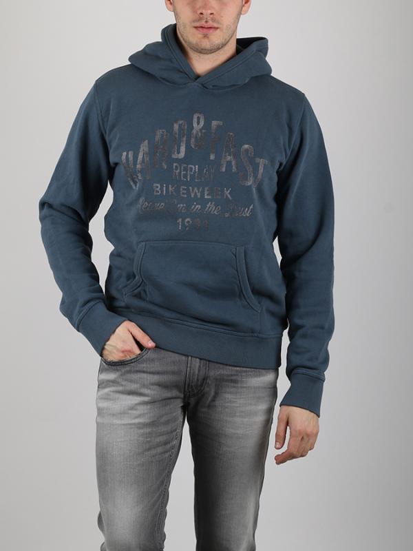 Mikina Replay ENZIME WASHED BRUSHED FLEECE Modrá
