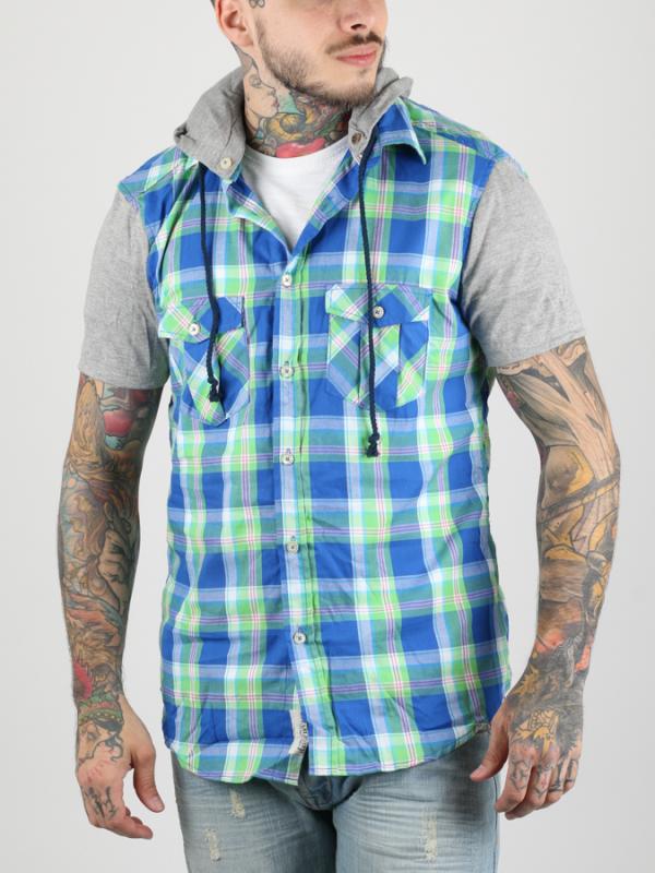 Košile Alcott CONTRAST SLEEVES CHECKS AND HOOD SHIRT Modrá
