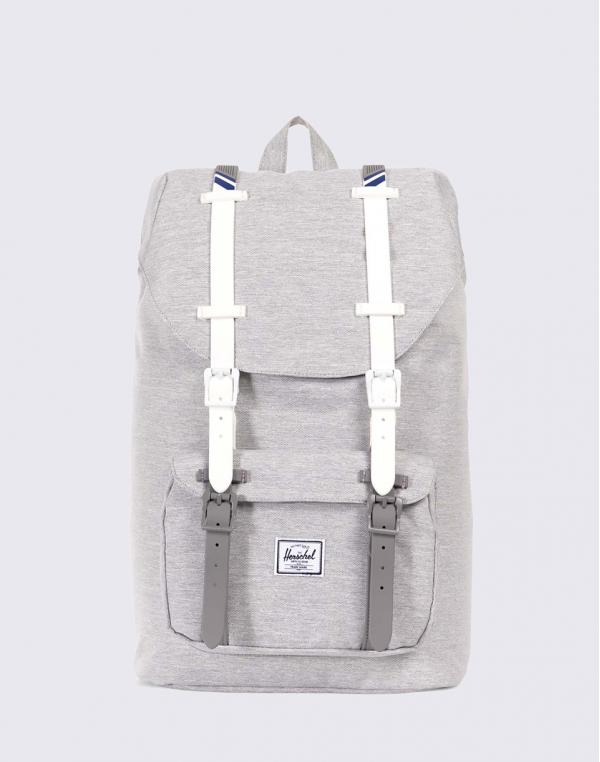 Herschel Supply Little America Mid-Volume Light Grey Crosshatch/White Rubber/Blueprint stripe