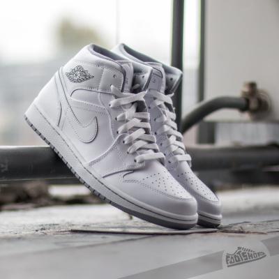 Air Jordan 1 Mid White/ White- Wolf Grey
