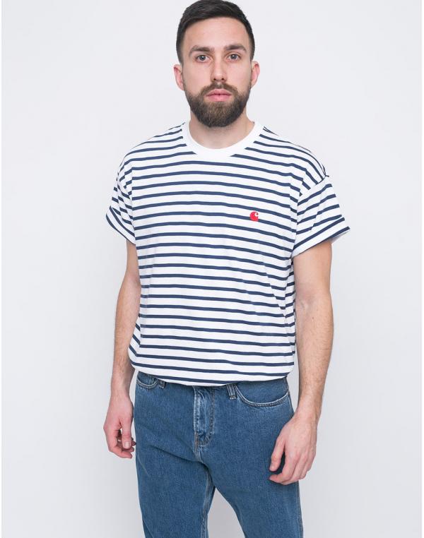 Carhartt WIP Champ Champ Stripe, Blue / White / Goji XL