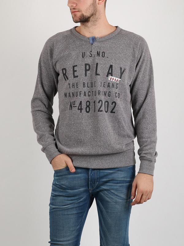 Mikina Replay POLY-COTTON FLEECE Šedá