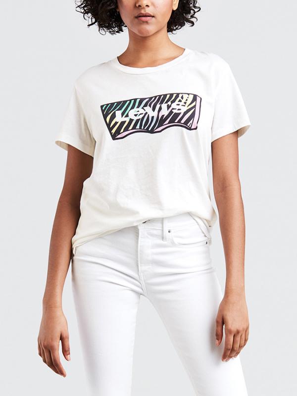 Tričko LEVI'S Graphic Boyfriend Tee Fun Housemark Zeb Bílá