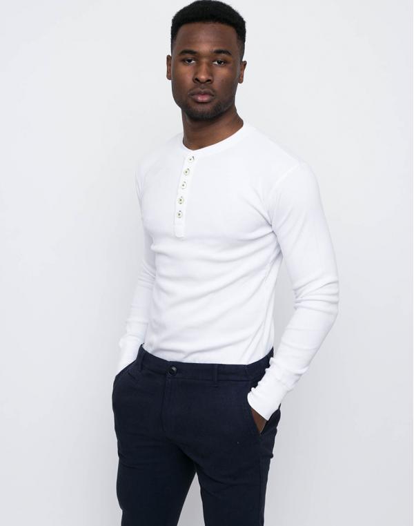 Knowledge Cotton Rib Knit Henley Bright White S