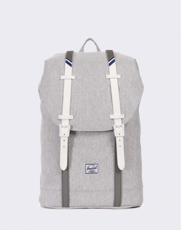 Herschel Supply Retreat Mid-Volume Light Grey Crosshatch/White Rubber/Blueprint stripe