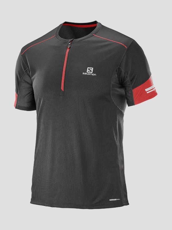 Tričko Salomon AGILE HZ SS TEE M Black/Matador Černá