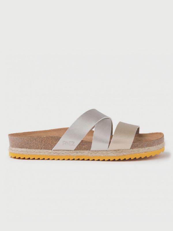 Pantofle Paez Bio Cross Sandal - Gold Stříbrná