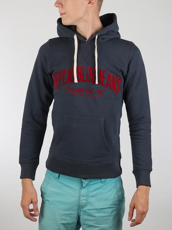 Mikina Replay BRUSHED FLEECE Modrá